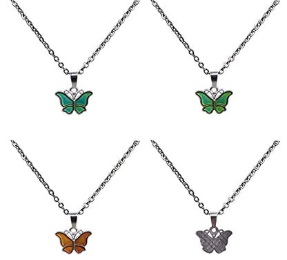 Temperature Sensing Color Changing Pendant Necklace Love Heart Butterfly Turtle Dolphin Moon Star Mood Necklace for Girl Women Gift - color: Lovely Butterfly