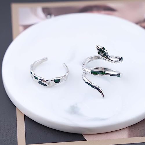 Gothic Silver Snake Ring Set - Open, Adjustable, Stacking Midi Index Finger Rings for Women and Girls (2 Pcs) - style: style-4