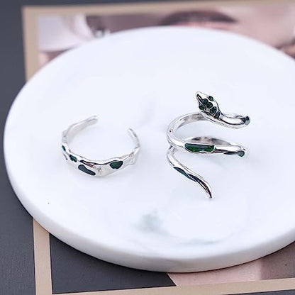 Gothic Silver Snake Ring Set - Open, Adjustable, Stacking Midi Index Finger Rings for Women and Girls (2 Pcs) - style: style-4