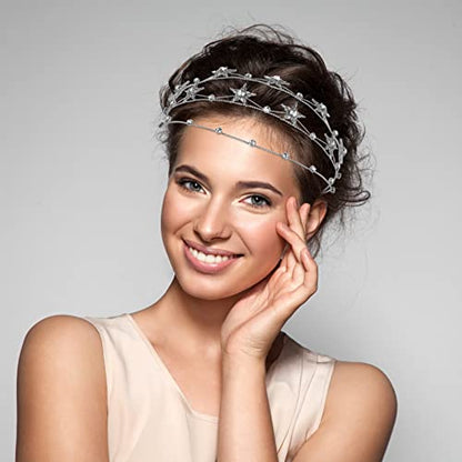 Beaupretty Bling Rhinestone Star Crown, Star Crystal Tiara and Crown Bridal Headpiece Alloy Hairband Wedding Jewelry for Women Girls, Silver - color: Silver