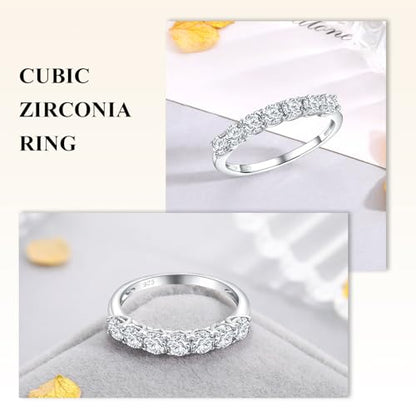 Birthstone Wedding Band Eternity Rings 925 Sterling Silver Rings Stackable Anniversary Engagement Rings Cubic Zirconia Inlaid Created Garnet/Amethyst/Sapphire Ring 7 Stone Ring, Size 6 to 10 - color: April CZ