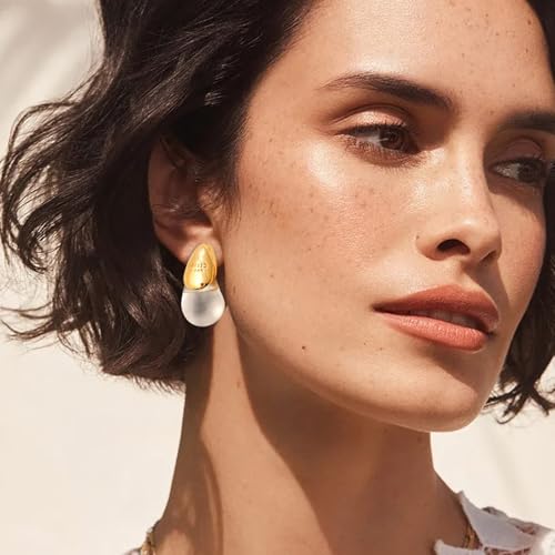 18k Gold Plated Teardrop Earrings, sterling silver post chunky resin and copper drop stud earrings, Hypoallergenic Earrings Jewelry Gift - color: Clear-Gold
