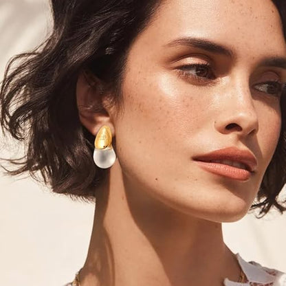 18k Gold Plated Teardrop Earrings, sterling silver post chunky resin and copper drop stud earrings, Hypoallergenic Earrings Jewelry Gift - color: Clear-Gold