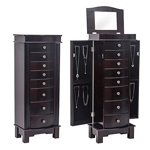 Vasitelan Standing Jewelry Armoire Cabinet Chest Jewelry Armoire with 8 Drawers,Jewelry Box Storage Organizer with Mirror, Retro Standing Wood Jewelry Cabinet - color: Style 2
