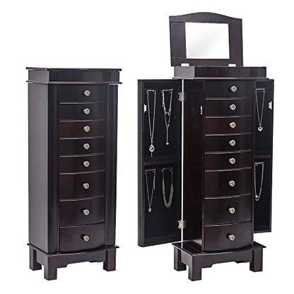 Vasitelan Standing Jewelry Armoire Cabinet Chest Jewelry Armoire with 8 Drawers,Jewelry Box Storage Organizer with Mirror, Retro Standing Wood Jewelry Cabinet - color: Style 2