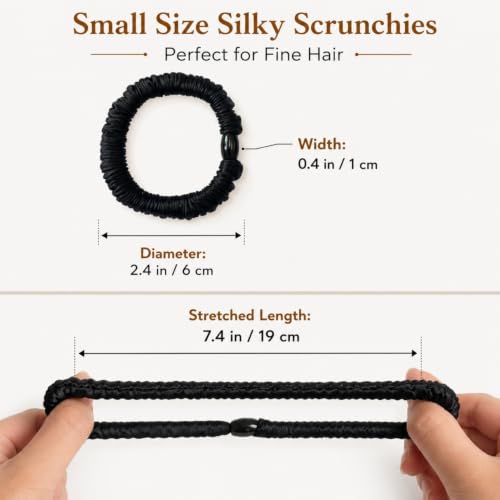 20 Pack Black Hair Ties, Small Satin Silk Scrunchies for Women and Girls - color: Black