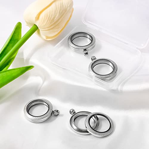 WANDIC Photo Charms, Set of 4 Matte Stainless Steel Round Memory Locket Pendant Bridal Wedding Bouquet Charms for Photo or Wedding, 25mm - color: 4pcs-silver Matte
