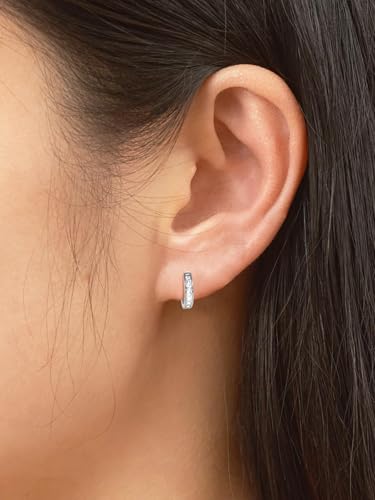 Chunky Emerald Sapphire Ruby Hoop Earrings, Princess or Round Cut, 14k Yellow Gold Plated Sterling Silver Cubic Zirconia Huggie Earings Minimalist Hoops Earrings for Women Wedding Daily Birthday - style: Princess cut -5a CZ -Silver