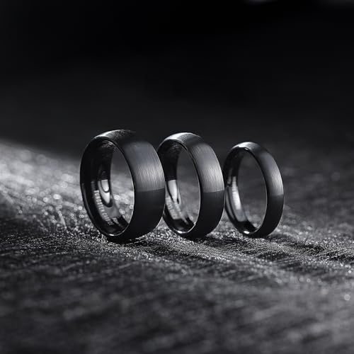 King Will Wedding Band for Men Women, 2/4/6/7/8mm Domed Matte Brushed Tungsten Carbide Rings, Solid/Dual Color Engagement Rings, Comfort Fit - color: Black-6mm