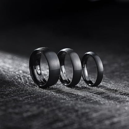 King Will Wedding Band for Men Women, 2/4/6/7/8mm Domed Matte Brushed Tungsten Carbide Rings, Solid/Dual Color Engagement Rings, Comfort Fit - color: Black-6mm