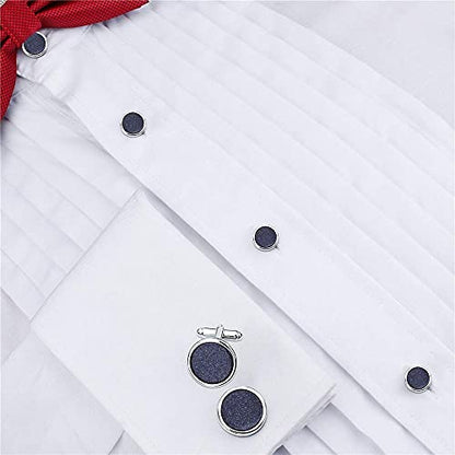 HAWSON Fashion Mother-of-Pearl Tuxedo Shirt Button and Cufflink Set, Specially Designed for Wedding Business - color: Silve Tone- Blue Sand Stone