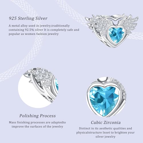 S925 12 Months Birthstone Charm for Pandora Bracelet, Gift on Birthday Christmas Mothers Valentines Anniversary Graduation, for Women Mom Daughter Friend Family Sister Aunt Grandma - color: March