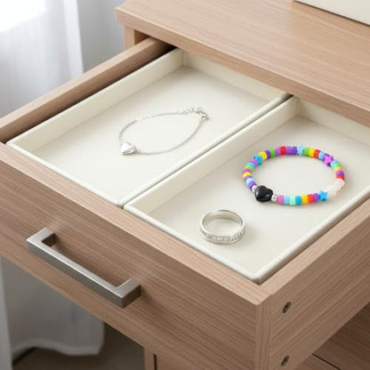8 Pcs Small Velvet Jewelry Tray Stackable Jewelry Drawers Organizer Trays Jewelries Storage Trays 8.3 x 4.7 x 1 Inches (Beige)
