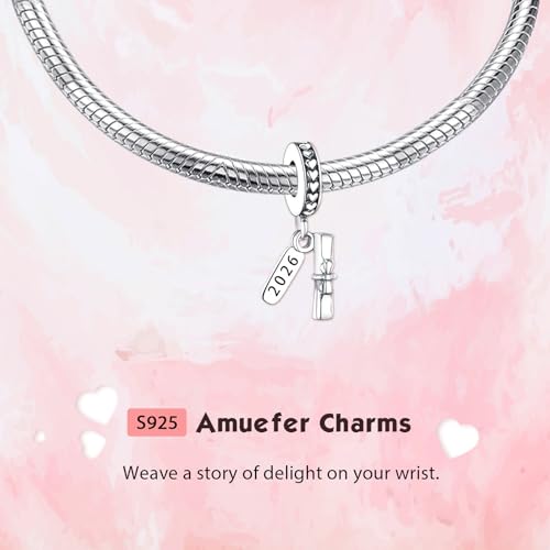 S925 Bead Pendant Charms for Bracelets Necklaces, Compatible with Pandora, Jewelry Making DIY - style: Grad-Class of 2026 Graduation Scroll Charm