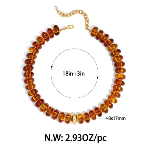 Chunky Beaded Necklace for Women Boho Statement Bead Necklace Adjustable Choker with Polished Disc/Square Beads Trendy Summer Beach Jewelry Gifts - color: Brown