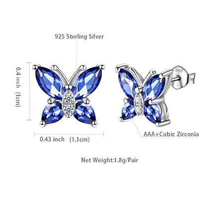 Butterfly Birthstone Stud Earrings - Women 925 Sterling Silver Butterflies Birthstone Stud Earrings Birthday Gift for Women - color: L.December