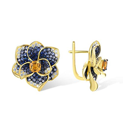 Santuzza Sterling Silver Gemstone Flower Earrings for Women - color: [A] ]Hibiscus-blue