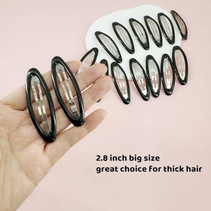 16 Pieces Hair Clips for Thick Hair 2.8 Inch Oval Shape Black XL Hair Clips for Women Metal Snap Non-Slip Hair Grips Hair Accessories - color: Black
