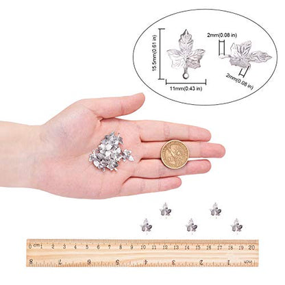 LiQunSweet 100 Pcs 316 Stainless Steel Maple Leaf Charms Small Metal Pendants with Loop for Jewellery Necklace Bracelet Earrings Making DIY Craftings - 15.5x11mm - color: Maple Charms_15.5mm