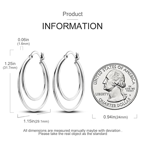 NARMO 925 Sterling Silver Earrings for Women Hypoallergenic Hoop Earrings - color: Double Hoop