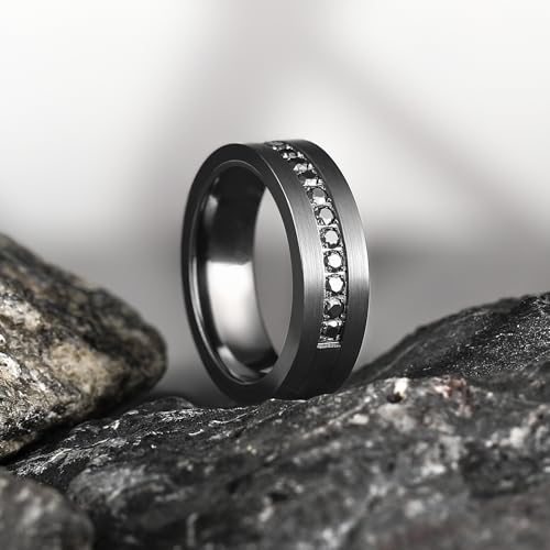 King Will Mens Tungsten Wedding Band with Cubic Zircon Inlay 7mm/8mm Flat Cut Comfort Fit Engagement Rings - color: Gunmetal&Black-7mm