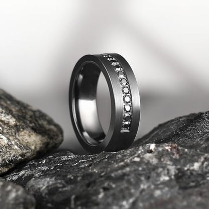 King Will Mens Tungsten Wedding Band with Cubic Zircon Inlay 7mm/8mm Flat Cut Comfort Fit Engagement Rings - color: Gunmetal&Black-7mm