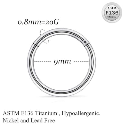 Ruifan 20G Titanium Nose Rings Hoops Septum Rings Nose Clicker Ring Lip Tragus Helix Cartilage Daith Rook Sleeper Earring Body Piercing Jewerly for Women Men 9MM