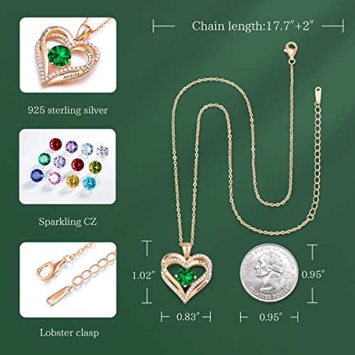 CDE Engraved Forever Love Heart Birthstone Necklace Jewelry Gifts for Women | Hypoallergenic,Nickel-Free & Lead-Free,3 x 3 mm 5A CZ Heart Pendant,Anniversary Christmas Birthday Gift for Girlfriend Wife - color: 05-May-Sterling Silver, style: Rose Gold Pla