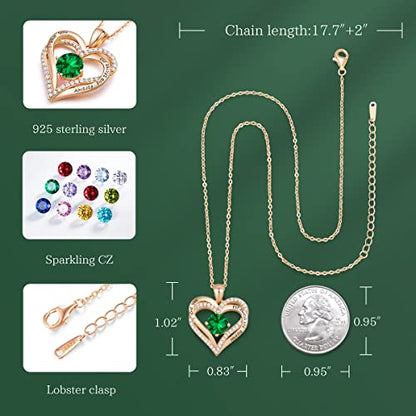 CDE Engraved Forever Love Heart Birthstone Necklace Jewelry Gifts for Women | Hypoallergenic,Nickel-Free & Lead-Free,3 x 3 mm 5A CZ Heart Pendant,Anniversary Christmas Birthday Gift for Girlfriend Wife - color: 05-May-Sterling Silver, style: Rose Gold Pla