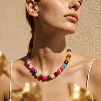 SHERLOVE Chunky Statement Large Resin Beaded Choker Necklaces for Women | Big Lightweight Bead Beaded Necklace Trendy Fashion Boho Summer Beach Vacation Jewelry - color: Beaded Choker Colorful
