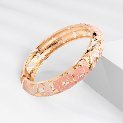 UJOY Womens Multi-Colors Cloisonne Bracelet Plated Flower Hollowed Enameled Hinged Cuff Bangles Jewelry Gift 88A10 - color: Pink-3 Pcs Set-A06