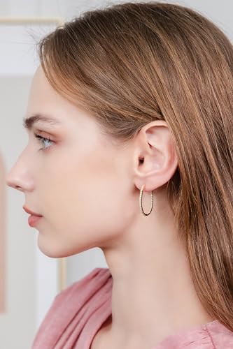 Hoops & Loops 925 Sterling Silver Cubic Zirconia Inside Out Oval Hoop Earrings for Women, 20mm 25mm 30mm - color: 25mm-Yellow Gold