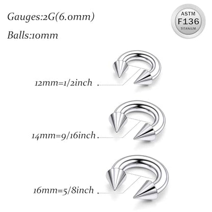 Ruifan 20G 18G 16G 14G 12G 8G 6G 4G 2G Horseshoe Nose Ring Titanium Septum Rings Piercing Jewelry Internally Threaded Gauges Cartilage Conch Helix Rook Lip Tragus Earring Hoop Eyebrow For Women Men - size: Spike: 2G - 14MM