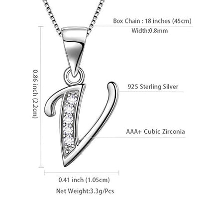 Aurora Tears Letter Necklace Initial 925 Sterling Silver Alphabet Pendant Crystal Name Gift Women Cubic Zirconia Jewelry - color: V