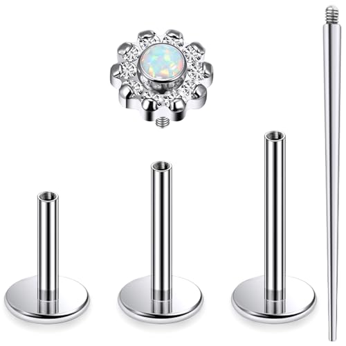 16G Astm F136 Titanium Internal Thread Flat Back Earrings Nose Studs Tragus Forward Helix Conch Cartilage Lobe Earrings Stud Medusa Labret Monroe Lip Ring Piercing Jewelry For Women Men - size: 16G--Style E-Opal