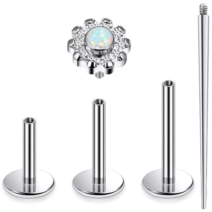 16G Astm F136 Titanium Internal Thread Flat Back Earrings Nose Studs Tragus Forward Helix Conch Cartilage Lobe Earrings Stud Medusa Labret Monroe Lip Ring Piercing Jewelry For Women Men - size: 16G--Style E-Opal