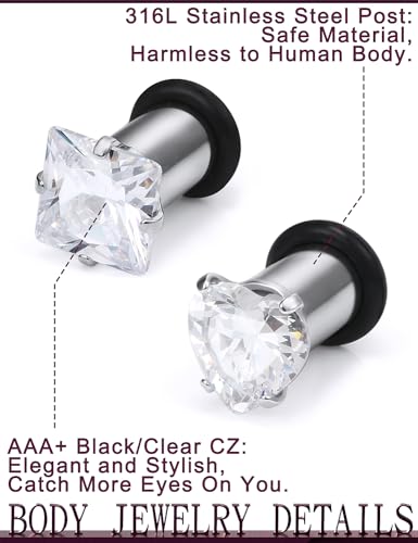 Jenxnjsjo 14g to 7/8in Ear Gauges Plugs Tunnels Taper Earrings Stretching Expander Kit Set for Women Men - color: 061: Cubic Zirconia, Clear, 3Pairs, size: 8g (3mm)
