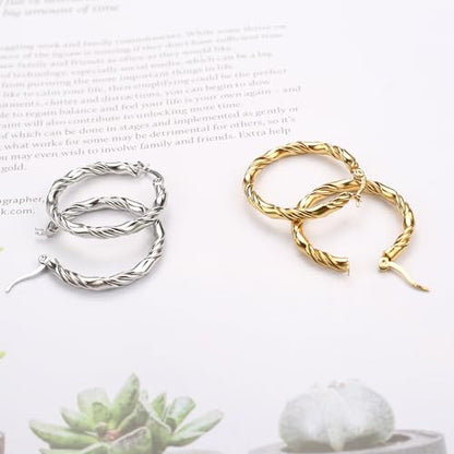 Cable Hoop Earring for Women Light-Weight Twisted Italian Design Round Hoop Earrings Diameter 25mm - color: 2-gold