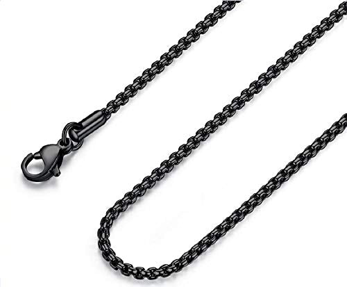 FOSIR Mens Womens Stainless Steel Black Rolo Cable Chain Necklace, Round Box Chains for Men, 2/3/4/5mm Width - size: 16.0 Inches long, style: 3mm wide-stainless steel