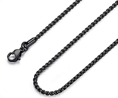 FOSIR Mens Womens Stainless Steel Black Rolo Cable Chain Necklace, Round Box Chains for Men, 2/3/4/5mm Width - size: 16.0 Inches long, style: 3mm wide-stainless steel
