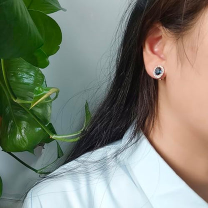 Yoursfs Vintage Crystal Clip On Earrings For Women Platinum Plated Rhinestone Clip On Earrings Non Pierced Oval Shap Cubic Zirconia Earring Hypoallergenic Jewelry - style: Navy Blue Stone Earrings