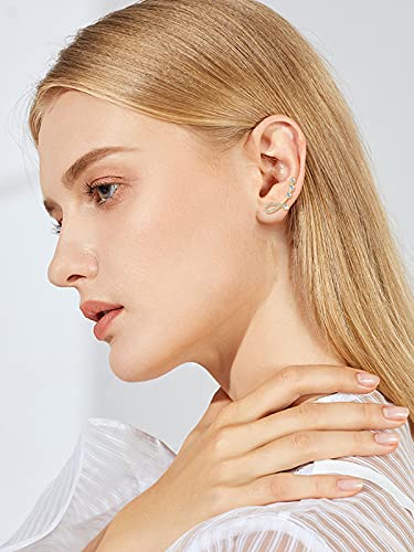 Cubic Zirconia Ear Climber Earrings - Sterling Silver Hypoallergenic Ear Crawler Earrings CZ Ear Cuff for Women,Gold