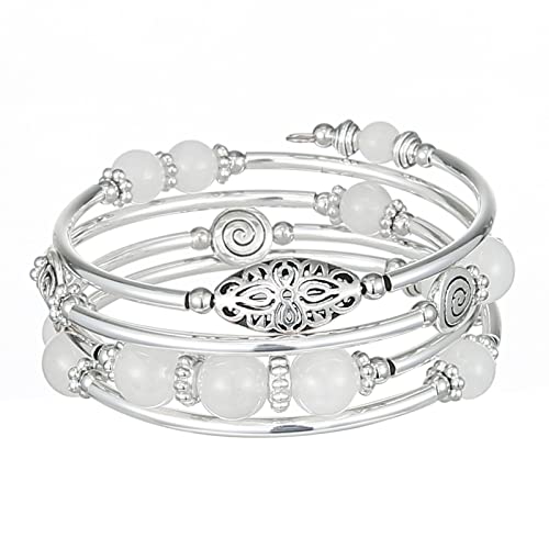 FULU AUTUMN Stackable Beaded Bracelets for Women Boho Wrap Silver Bracelet Layered Fashion Jewelry Gifts for Her - color: 17-White