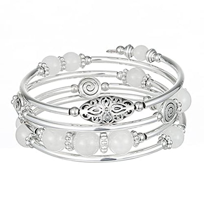 FULU AUTUMN Stackable Beaded Bracelets for Women Boho Wrap Silver Bracelet Layered Fashion Jewelry Gifts for Her - color: 17-White