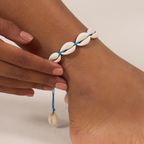 Cicy Bell Boho Ankle Bracelets Set for Women Beach Jewelry Bead Anklets | Hawaiian Shell Starfish Charm,Adjustable,Waterproof Non Tarnish,Summer Vacation Foot Jewelry - color: Gold D