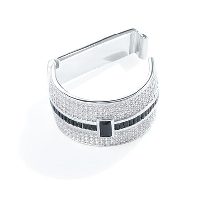 Sparkling Crystal Men's Neck Tie Ring Tie Clasp Necktie Clips Holder Tie Accessories with Box for Wedding Jewelry Gift - style: Silver Clips with Black CZ