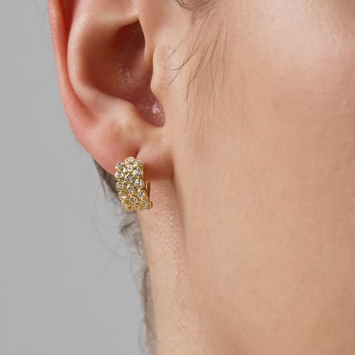 18K Gold Plated Huggie Hoop Earrings for Women, 925 Sterling Silver Post, Hypoallergenic Small Earrings - color: Bezel Huggies
