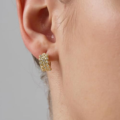 18K Gold Plated Huggie Hoop Earrings for Women, 925 Sterling Silver Post, Hypoallergenic Small Earrings - color: Bezel Huggies
