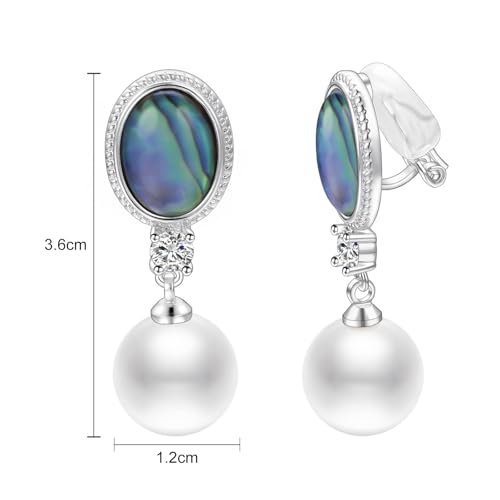 Yoursfs Abalone Shell Pearl Clip On Earrings for Women Colorful Cubic Zirconia Earrings Non Pierced Freshwater Pearl Drop Dangle Earring Trendy Jewelry - style: Pearl Drop Earring