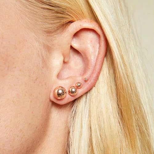3/4 Pairs Stainless Steel Ball Stud Earrings, High Polished Round Ball Earrings Set for Women & Men 4-10mm - color: Rose Gold